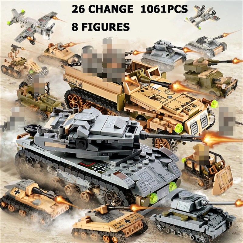 1061PCS Tank Building Blocks Toys Mini figures Vehicle Aircraft Boy Educational Block Military Compatible LegoINGlys Bricks (1)