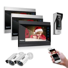 TMEZON 7 pulgadas Smart IP Video de la puerta del sistema de intercomunicación teléfono con 3 Monitor de visión nocturna + 1 timbre Cámara + 2 1200tvl Cámara