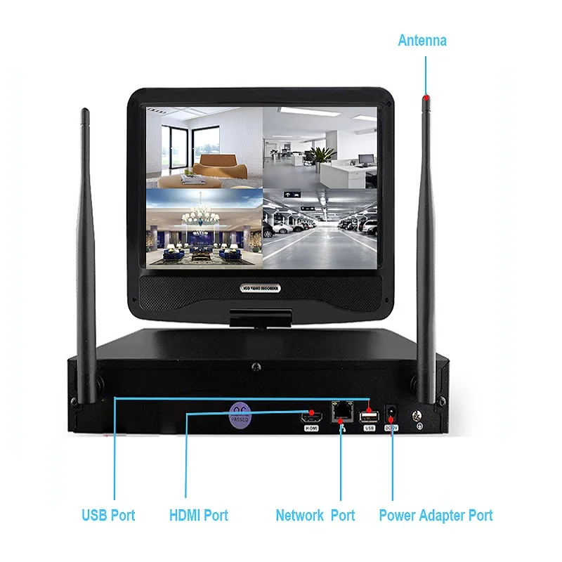 IMPORX 4CH 720P HD 2 ТБ HDD Беспроводная система NVR комплект с 10 дюймовым ЖК дисплеем IR Cut P2P