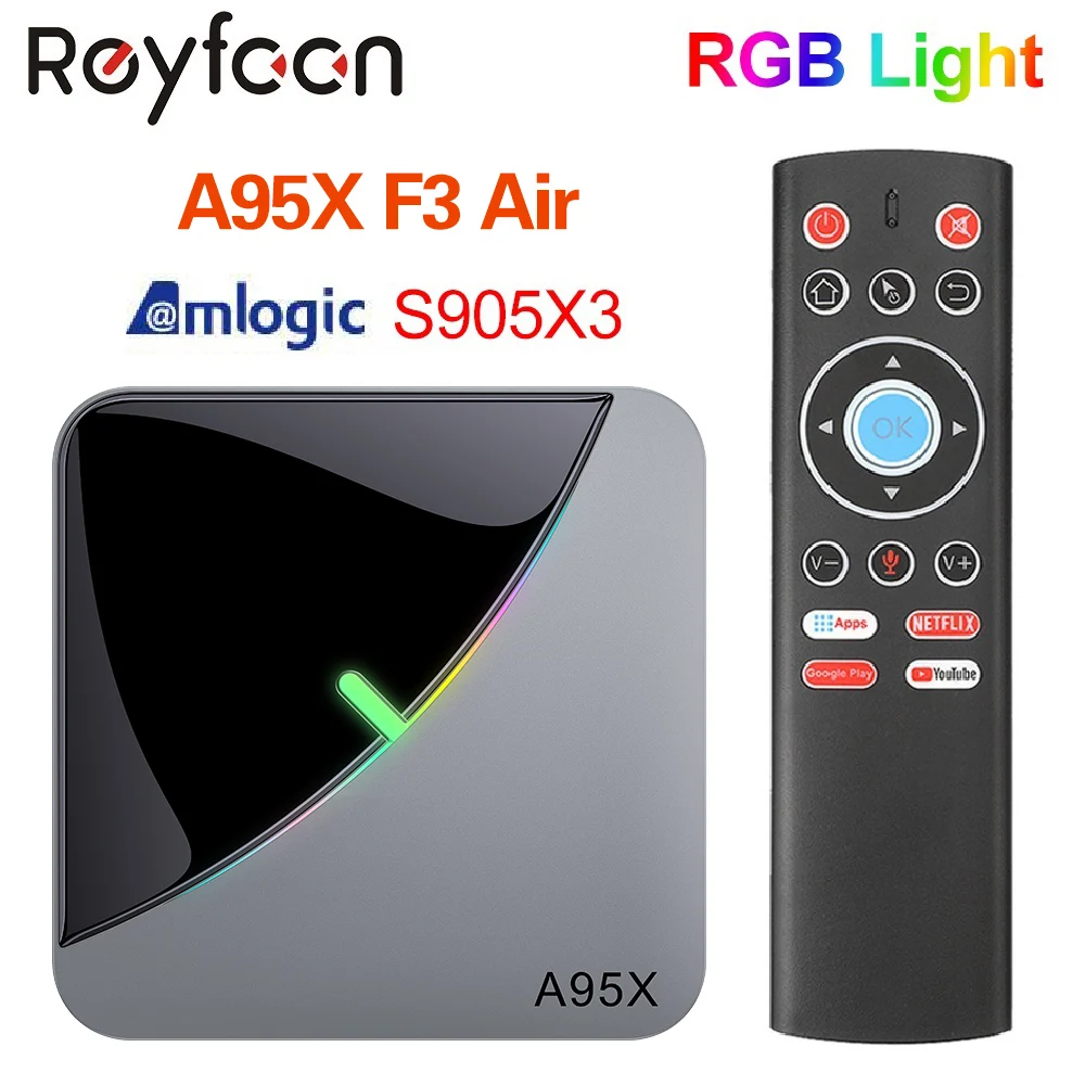 Android 9,0 RGB светильник Smart tv Box Amlogic S905X3 USB3.0 1080P H.265 4K 60fps Wifi Google Play Netflix Youtube A95X F3 Air 8K