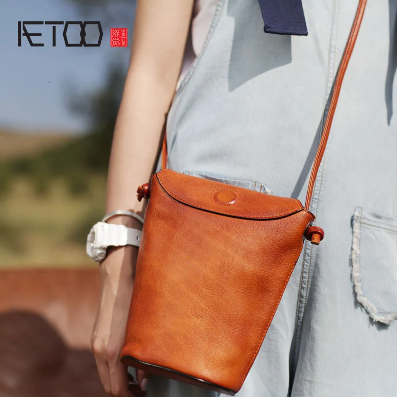 

BJYL Literary retro handmade cowhide bucket bag Mori soft leather shoulder bag small fresh leather girl cute little bag