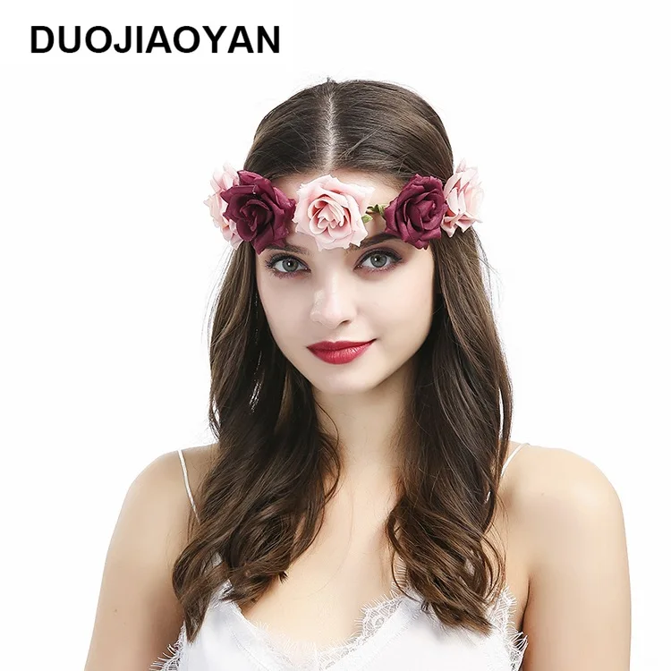 

Europe And America New Style Women's Flower Hair Band Hair Accessories Artificial Rose Seaside Holiday Photography Photo Shoot G