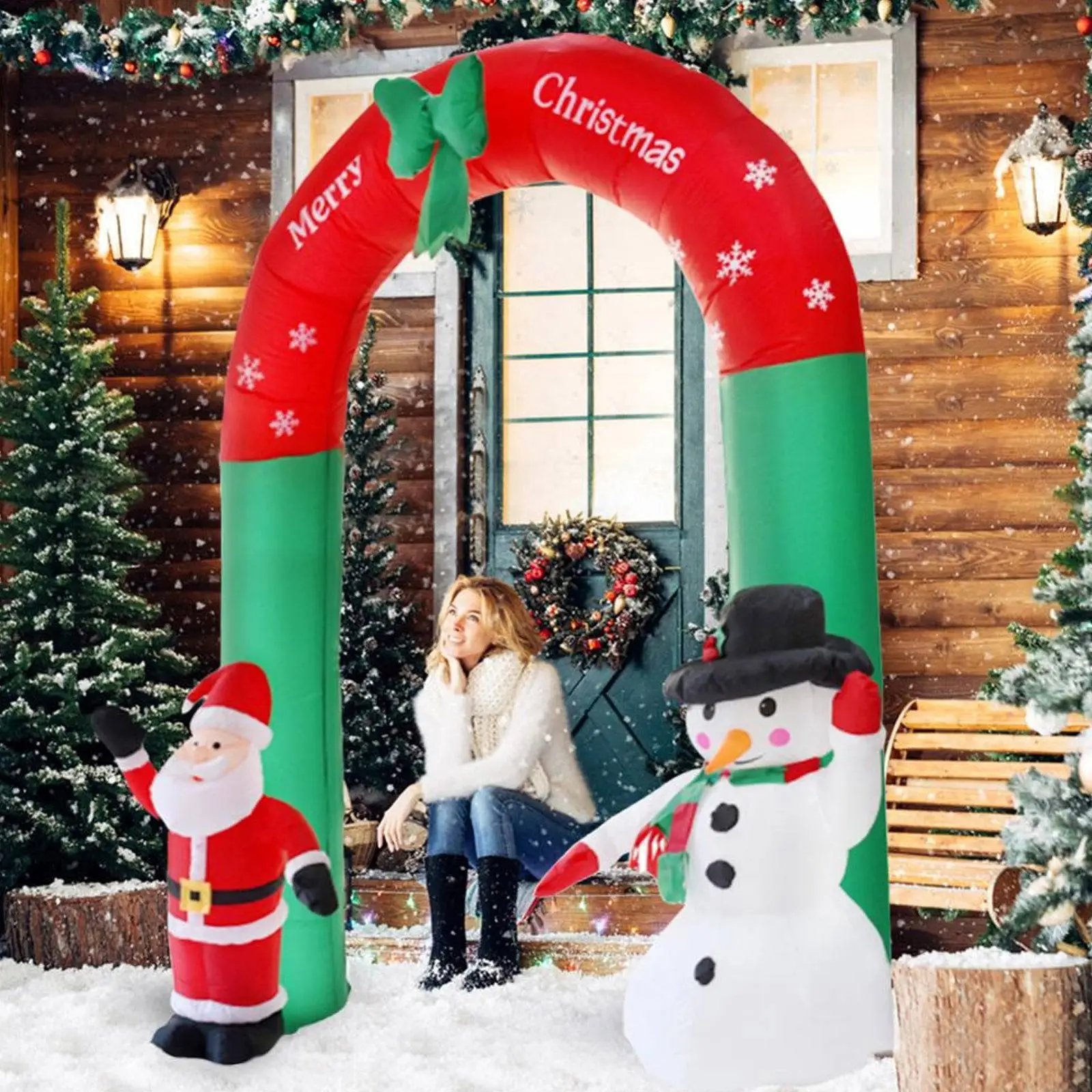 

2.4m Christmas Inflatable Santa Claus and Snowman Archway LED Lights Yard Art Indoor Home Outdoor Decoration 7.87Foot Tall