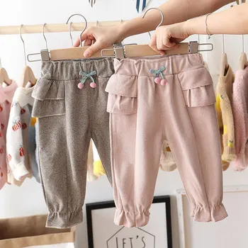 

2020 Fashion Autumn Baby Girl Pants Cherry Ruffled Casual Pants Toddler Clothes Princess Trousers