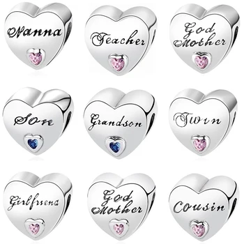 

Authentic 925 Sterling Silver Charms heart son mother Beads Fit Original Pandora Charms Bracelet Necklace DIY Jewelry Making