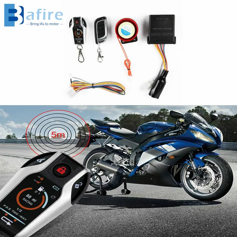 

BAFIRE Two Way Motorcycle Alarm Engine Start 5 meter Device Anti-theft System Scooter Burglary Vibration Alarm Remote Auto-lock