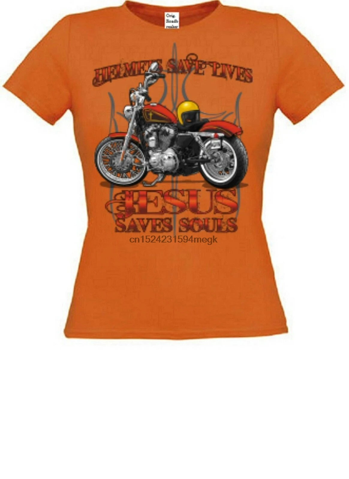 Donne T-Shirt Arancione con un Biker - Choppermotiv Modello Caschi Salvare Lives |