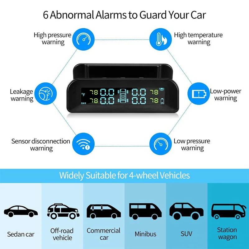 Автомобильный TPMS сигнализация давления в шинах складной внешний Предупреждение в режиме реального времени дисплей беспроводной солнечной энергии Tpms с 4 датчиками