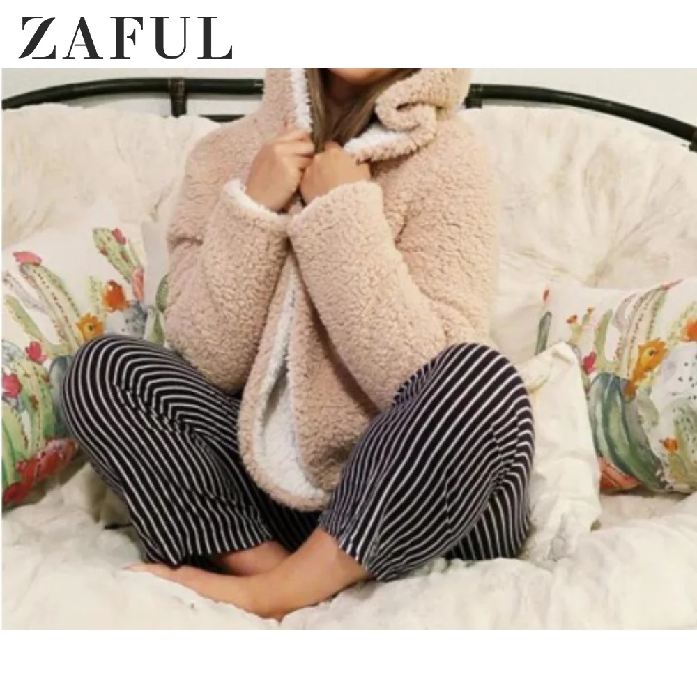 zaful hooded lamb wool coat