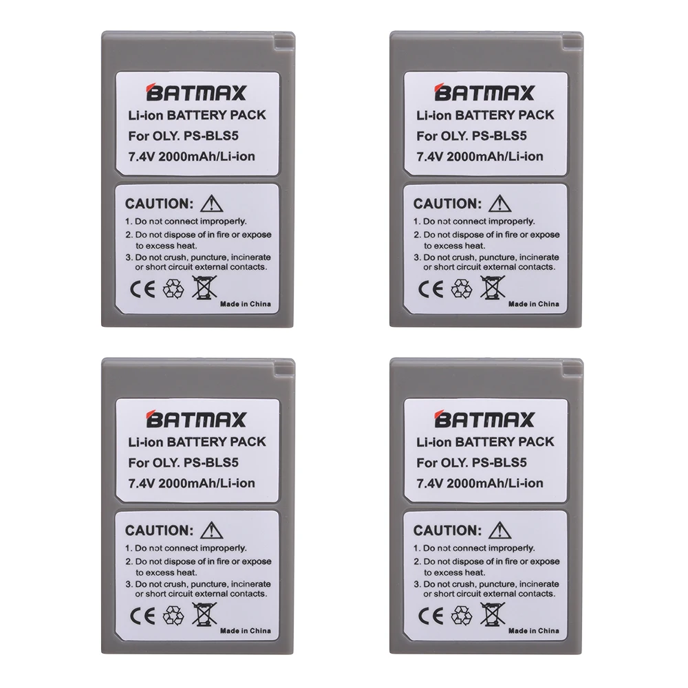 Аккумулятор Batmax PS-BLS5 BLS5 BLS-50 BLS50+ зарядное устройство для Olympus PEN E-PL2, E-PL5, E-PL6, E-PL7, E-PM2, OM-D, E-M10, E-M10 II, Stylus1 - Цвет: 4 battery