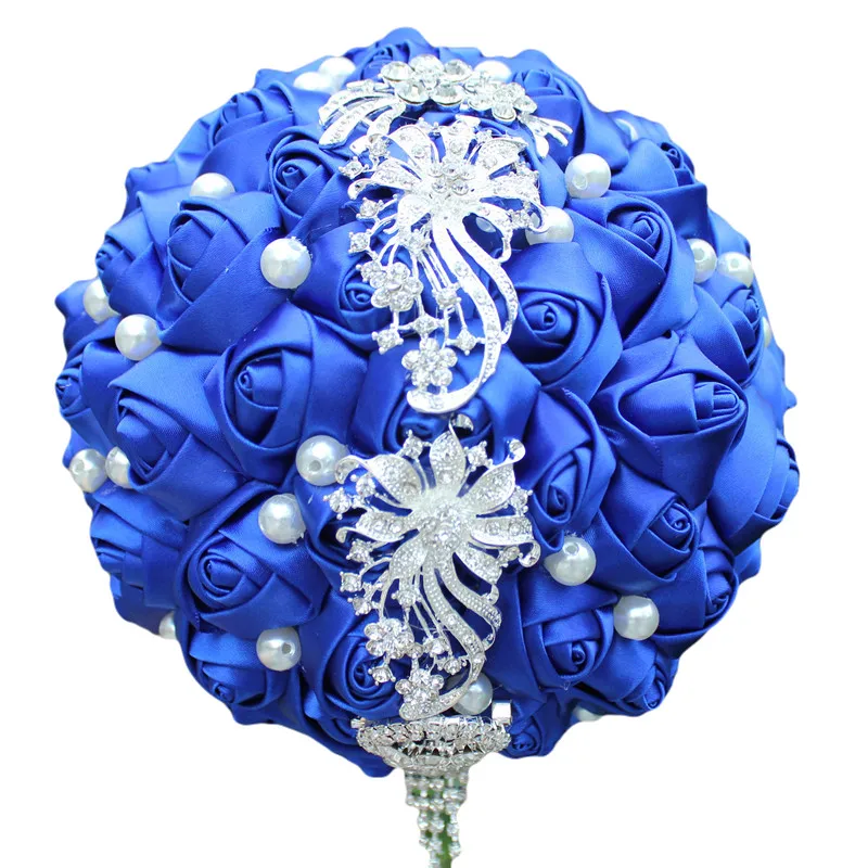 18cm royal blue WifeLai-Свадебный букет невесты, атласная лента, держащая цветы, кисточки, бриллианты, королевские синие свадебные букеты невесты W229 - Цвет: 18cm royal blue
