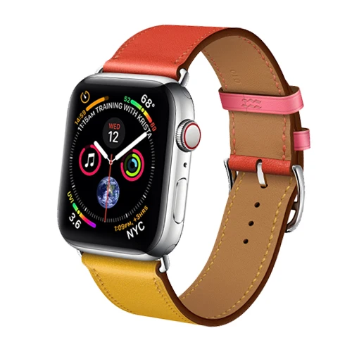 5-Craie Orange Кожаный ремешок для наручных часов Apple watch, версии 4, 42 мм, 38 мм, версия один тур Браслет, ремешок на запястье для наручных часов Iwatch серии 5/4/3/2/1 44 мм 40mmAccessories - Band Color: 5-Craie Orange