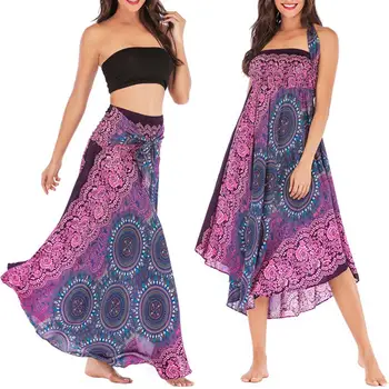 

Ethnic Women Floral Printed Knotted High Waist Beach Midi Long Swing Skirt Dress