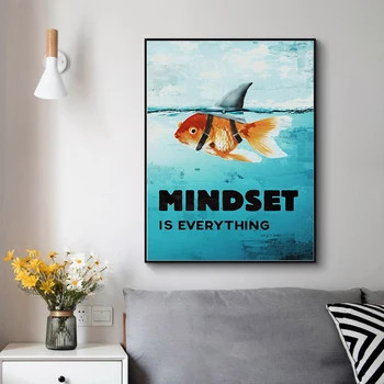

Wall Art Canvas Painting Printed Home Decor Mindset Is Everything Shark Fish Pictures Motivational Nordic Poster For Living Room