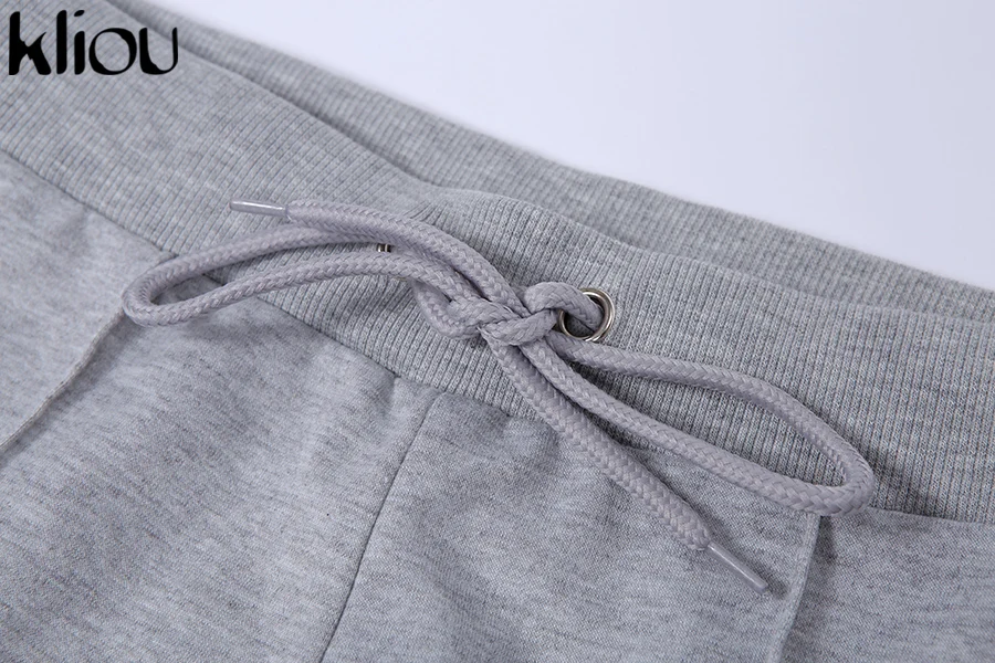 Kliou хлопок сплошной длинный рукав комплект из двух частей Drawstring с капюшоном топы Женский спортивный костюм облегающие длинные брюки повседневные женские костюмы