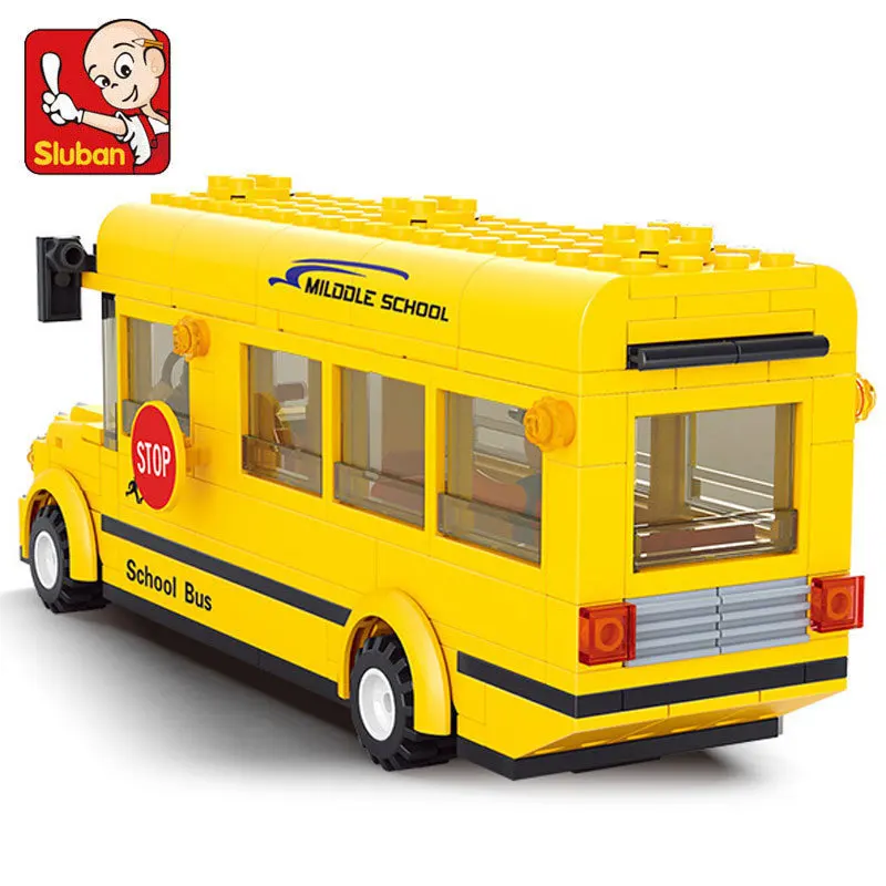 

Sluban 382Pcs large School Bus 3D Puzzle Model Enlighten Construction Brick Toys For Children minifigures action figure