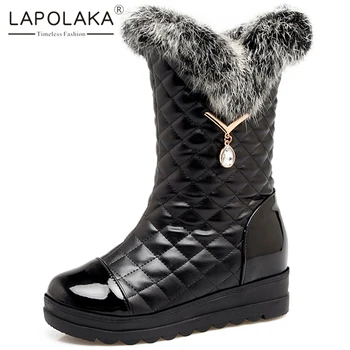 

Lapolaka New Fashion 2020 Hot Sale Add Fur Warm Winter Boots Woman Shoes Slip On Increasing Heels Snow Boots Women Shoes