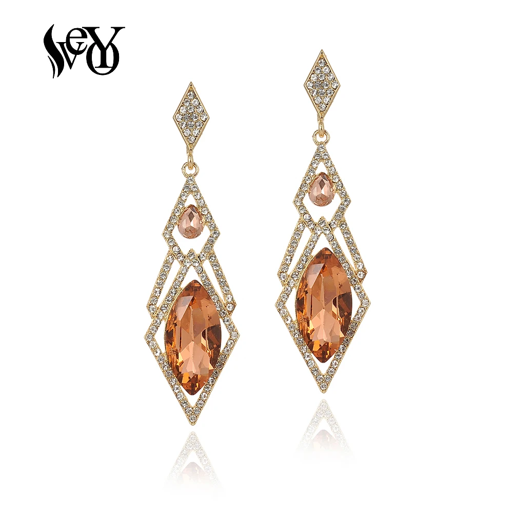 VEYO Trendy Crystal Rhinestone Earrings Drop Elegant Hollow Party High Quality For Woman brincos | Украшения и аксессуары