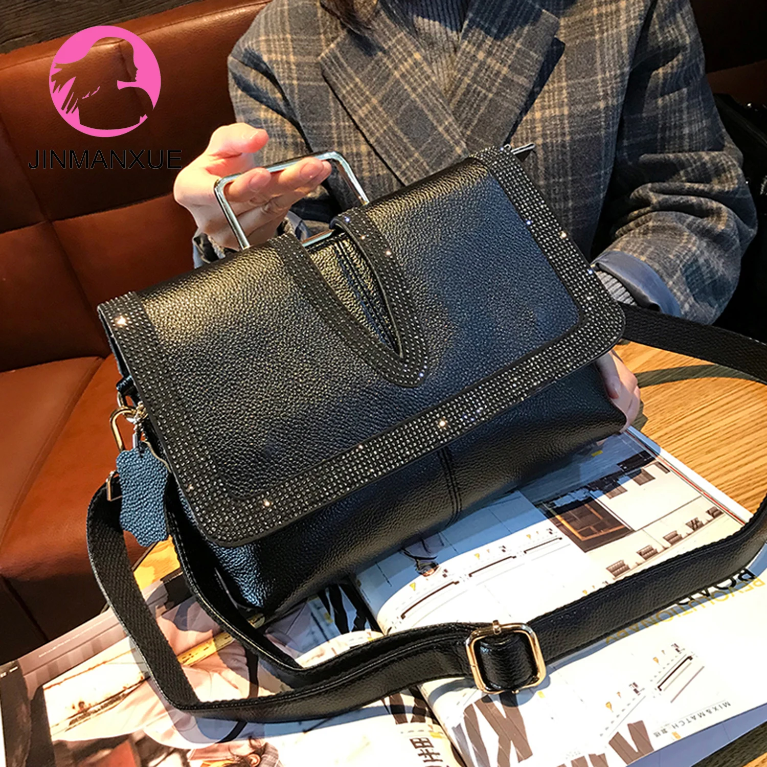 

2020 New Fashion Trend Women Shoulder Bags Leather Simple Double Layer Messenger Bag Large Capacity Tote Female Diamond Handbags