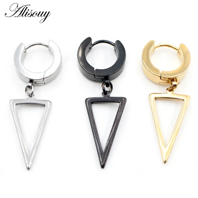 1pc Triangular Conical Chain Long Earrings For Men Without Ear Piercing,  Geometric Stainless Steel Ear Clip
