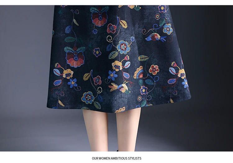 Beiyingni High Waist Skirt Women Plus Size Retro Korean Floral Print Midi Skirts New Arrival S-3XL Elegant Saias Autumn Winter