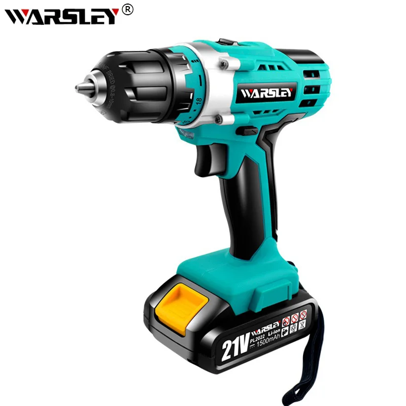 Tanie Akumulatorowe wiertło do wkrętarki elektrycznej 21V bateria litowa wiertarko śrubokręt bezprzewodowy dwubiegowy moment obrotowy ręczne elektronarzędzia