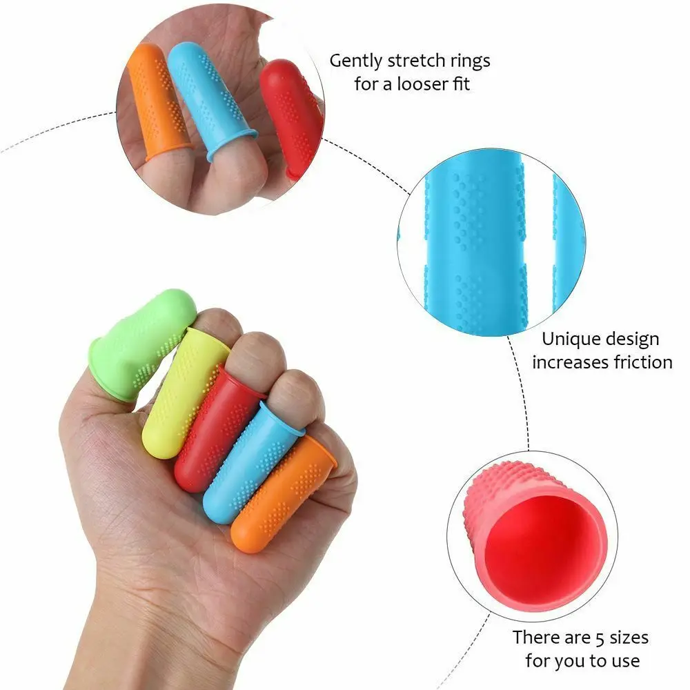 5PCs/set Silicone Rubber Thimble Guard Caps Non-slip Finger Protector Silicone Finger Cover Sewing ProtectorsTool Accessories