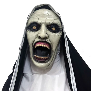 

Halloween Nun Face Cover with Headscarf Horror Latex Grimace Ghost Face Cover Creepy Female Scary for Party Cosplay HYD8