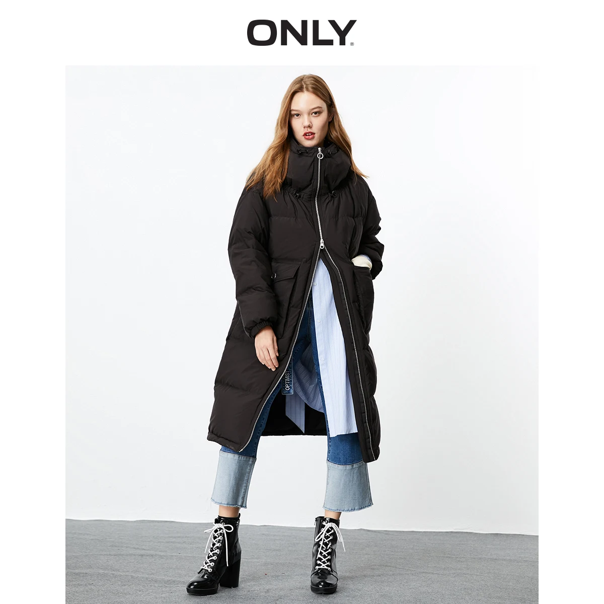 

ONLY 2019 Autumn and Winter New Fashion Collar Thickened Medium and Long Loose Down Dress Female | 119312520