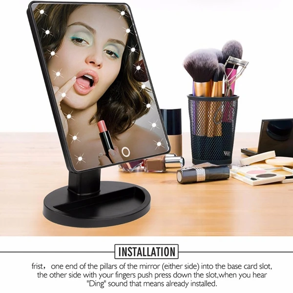 Светодиодный свет нажатие на экран 1X Лупа макияж зеркало настольная столешница яркий регулируемый USB кабель или аккумулятор
