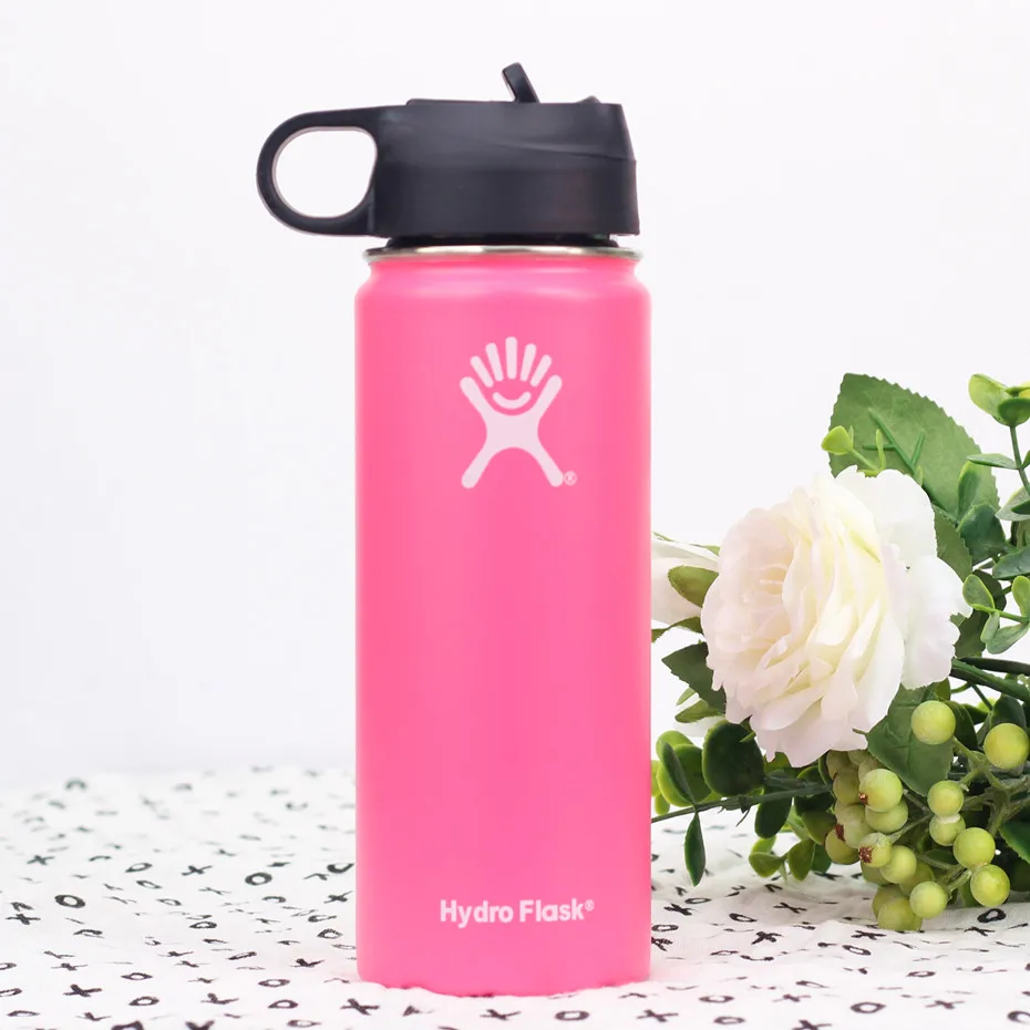 Stainless Steel Water Bottle Hydro Flask Water Bottle Vacuum Insulated Wide Mouth Travel Portable Thermal Bottle 32oz - Цвет: Pink