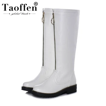 

Taoffen 2020 Women Fashion Sexy Knee High Boots Zipper Flats Boots Round Toe Office Shoes Woman Footwear Botas Size 33-43