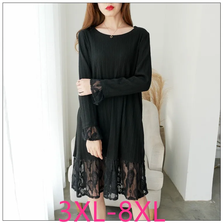 autumn winter plus size sweater dress for women loose casual long sleeve O neck knitting lace dresses 4XL 5XL 6XL 7XL 8XL
