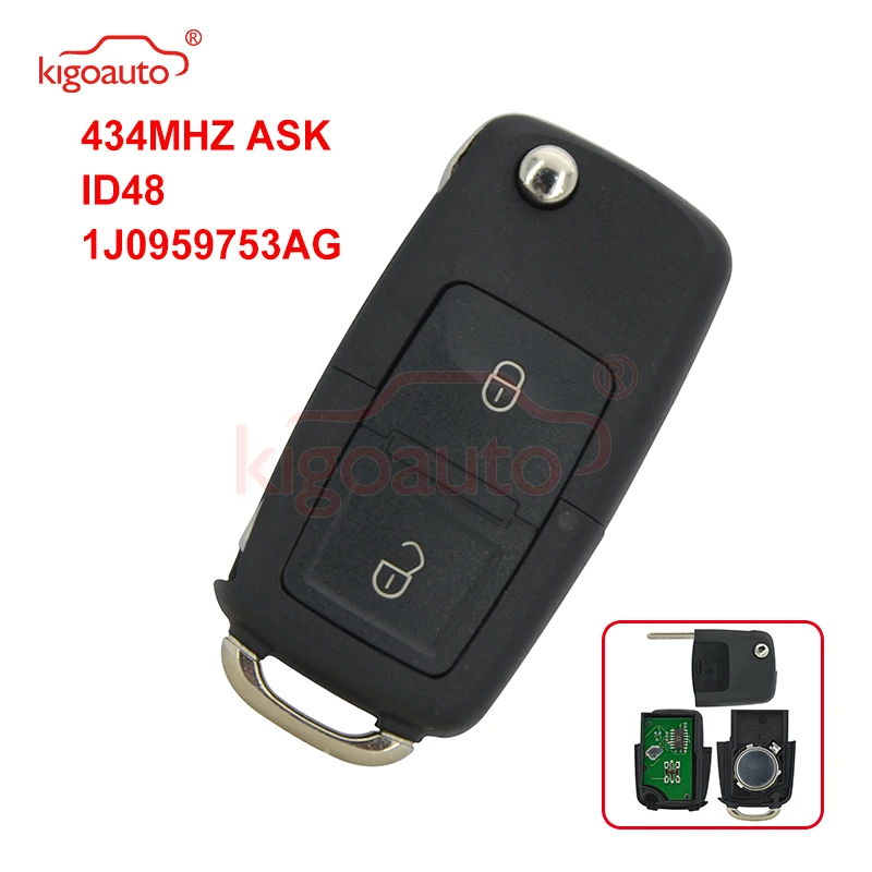 Kigoauto 1J0 959 753 AG для VW Volkswagen Passat Golf Bora Beetle Seat 2003 дистанционный ключ 2 кнопки 434 МГц ASK