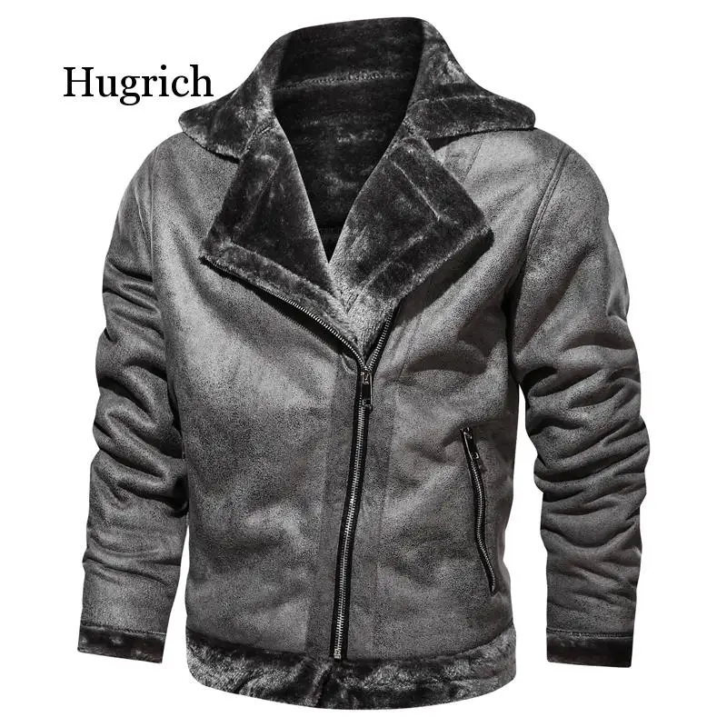 

2020 New Men's Leather Jacket Lambswool Winter Male Plus Velvet Motorcycle Jackets Tops Lapel Men Warm Thick Pu Faux Fur Coats