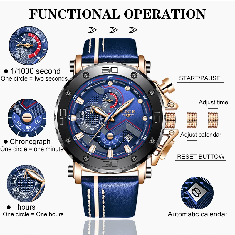 Lige New Fashion Blue Mens Watches Top Brand Luxury Dress Watch Men Quartz Watch Casual Waterp-4