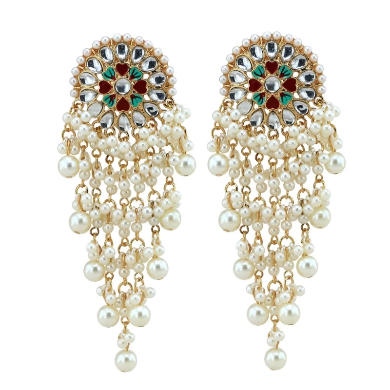 Женские болливудские этнические Свадебные Серьги Kundan жемчужные Jhumka Jhumki