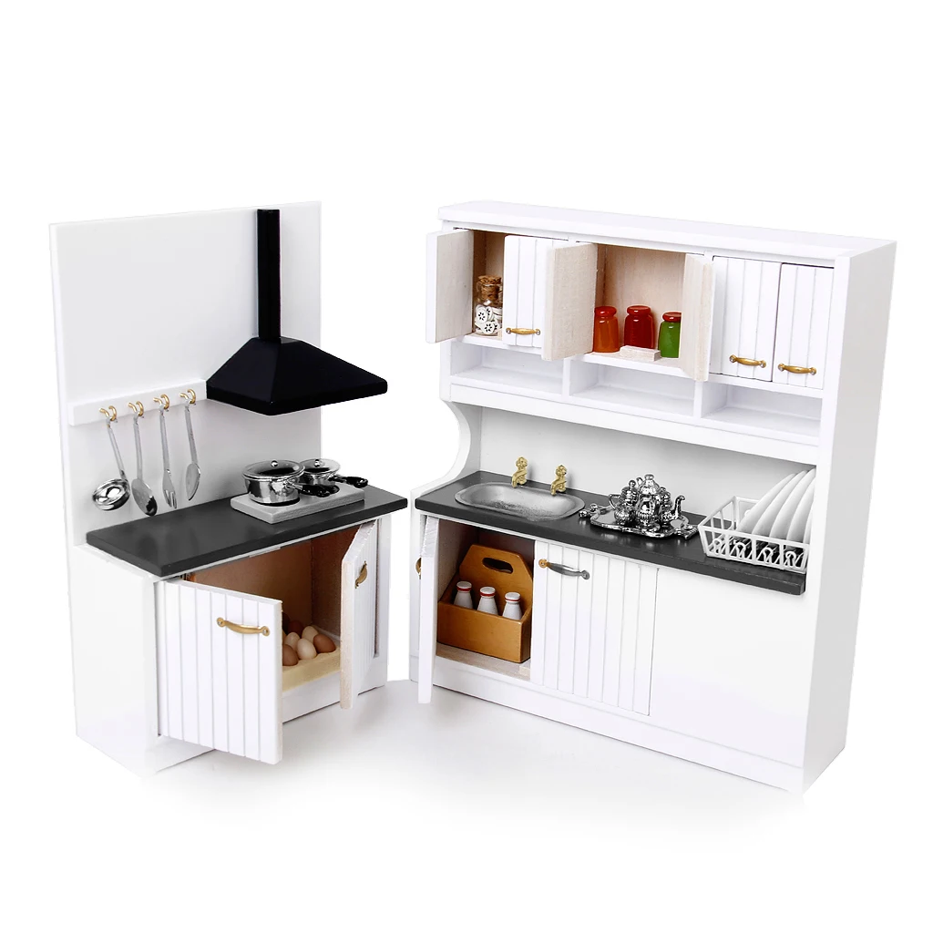 Dollhouse Kitchen Dining Room Furniture Decor - 1/12 Scale Miniature Kitchen Cabinet Cupboard Model Set