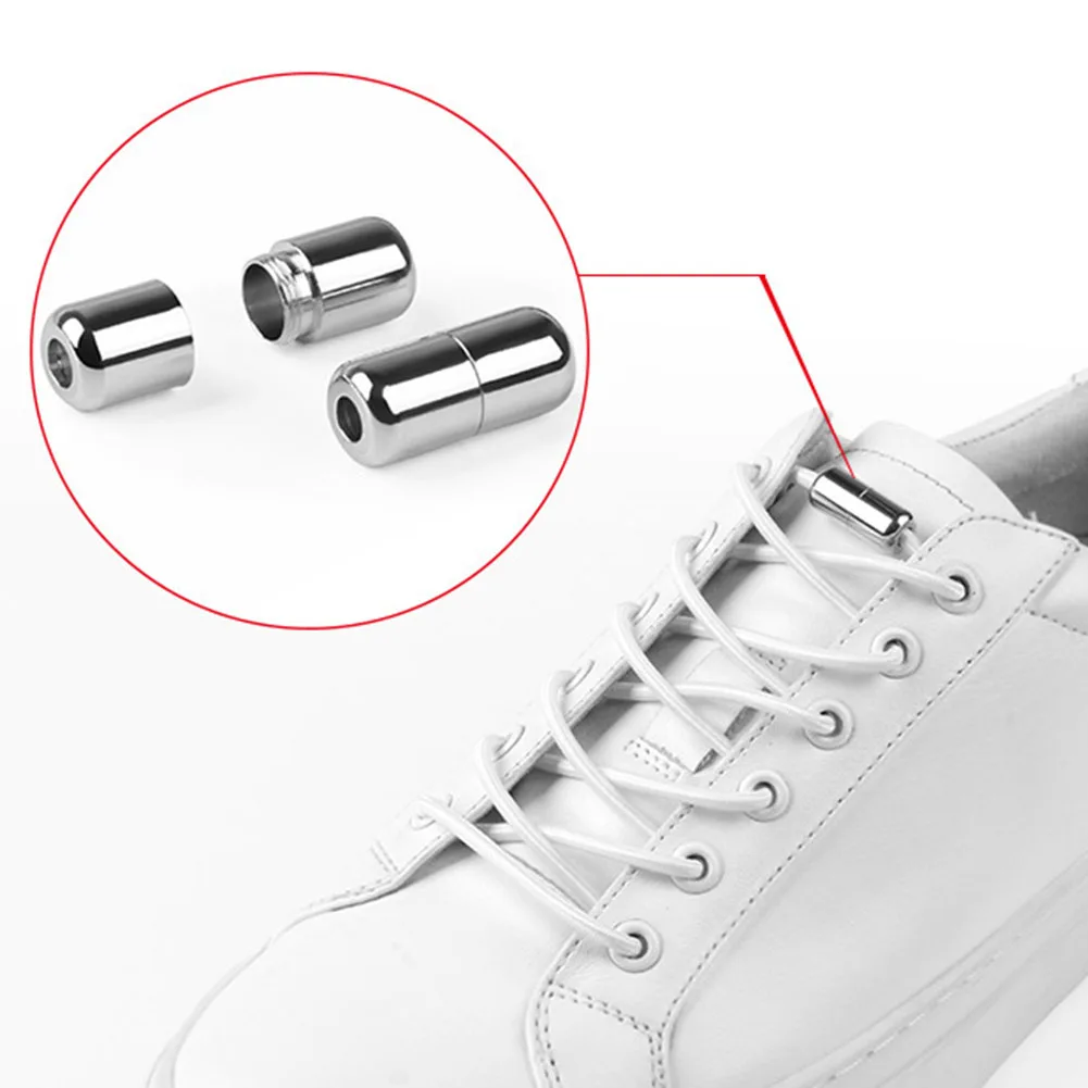

1 Pair Stretching Lock Shoelace Shoestrings Lazy Quick Release Accessories Metal Cap Round Strap Kids Adults Elastic Sneakers