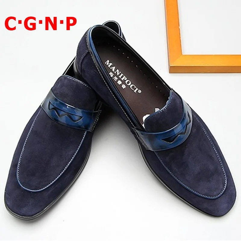 

CÂ·GÂ·NÂ·P Royal Blue Suede Leather Shoes Men Loafers Brand Fashion Moccasins Italian Dress Shoes Mens Driving Shoes Boat Shoes