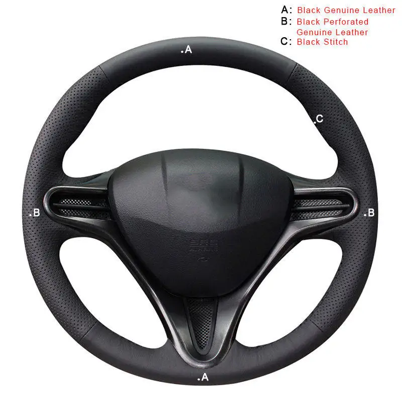 Авто оплетка на Руль Обложка для Honda Civic 8 2006 2007 2008-2010 2011(3-спица) ручной работы колпаки для автомобильных колес - Color Name: Genuine Leather