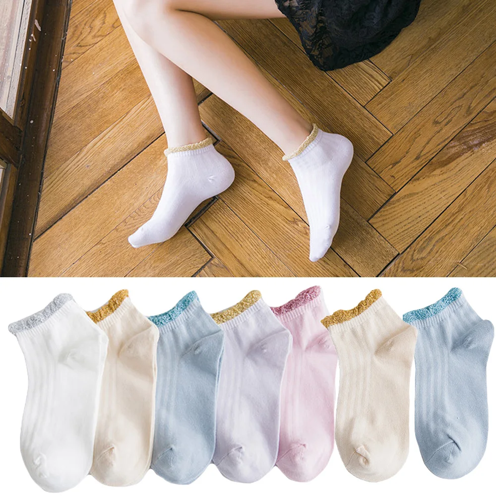 Женские носки удобные мягкие носки-башмачки милые блестящие носки с оборками