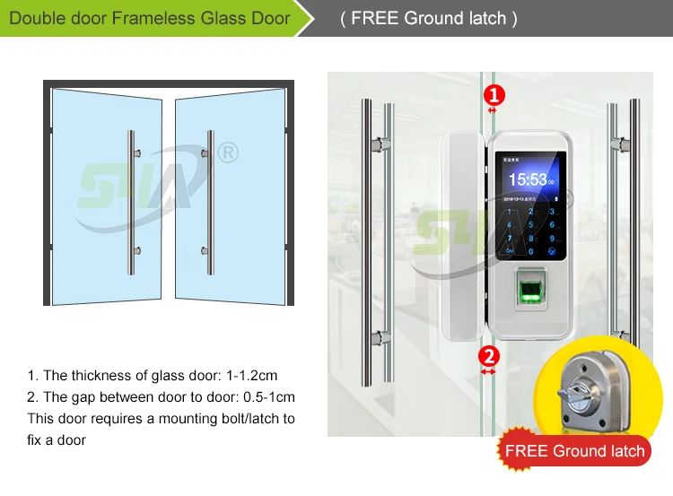 4.Double door Frameless Glass Door( FREE Ground latch )