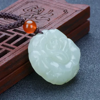 

Natural White jade Rose Pendant Necklace Lucky Amulet Fashion Hand-Carved Man Woman Luck gifts jewelry New