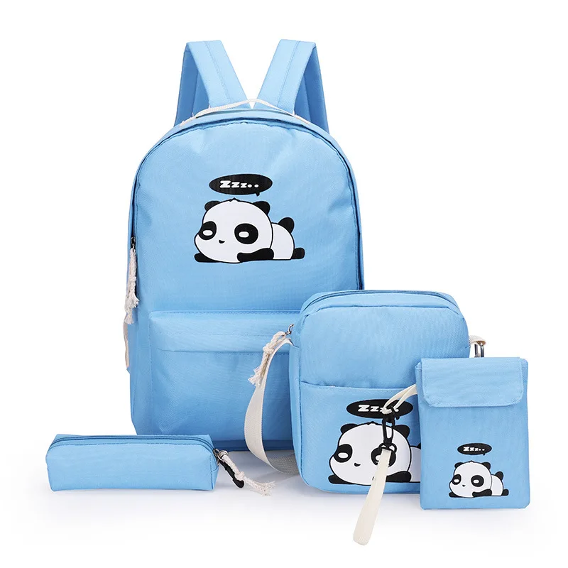 Сумка с пандой женский холщовый школьный рюкзак, набор для мальчиков и девочек подростковый рюкзак для ноутбука женский чехол-карандаш через плечо для детей