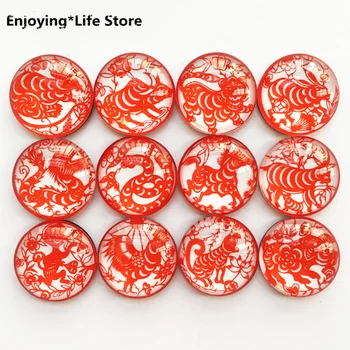 

A Set of 12 Pieces of Chinese Zodiac Paper-cut Crystal Glass Refrigerator Stickers Cartoon Magnetic Stickers Fridge Magnets