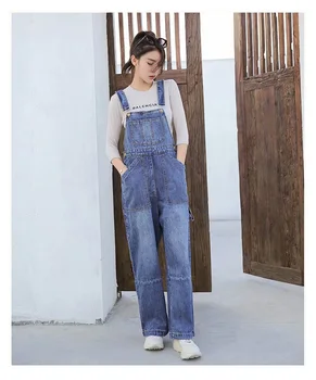 

Women's high quality Braces cowboy pants wide-leg pants Female Tall waist Casual college style long Cowboy Pants TB3682