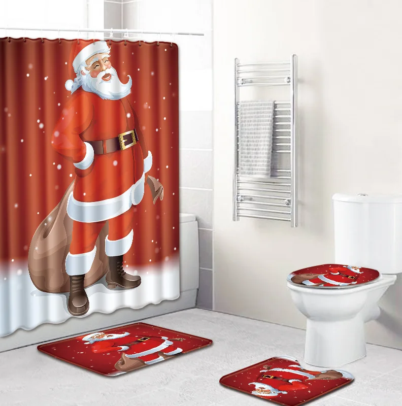 Merry Christmas, водонепроницаемая занавеска для ванной, Рождественский Санта Клаус, коврик для ванной, крышка для унитаза, полиэфирная фланелевая занавеска для душа