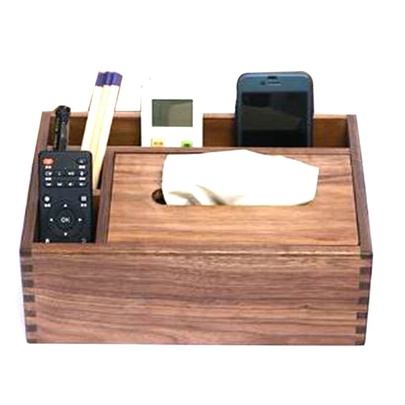 Home Kitchen Wooden Tissue Box Solid Wood Napkin Holder Case with Oak Wooden Cover Phone Holder Napkins Office Case