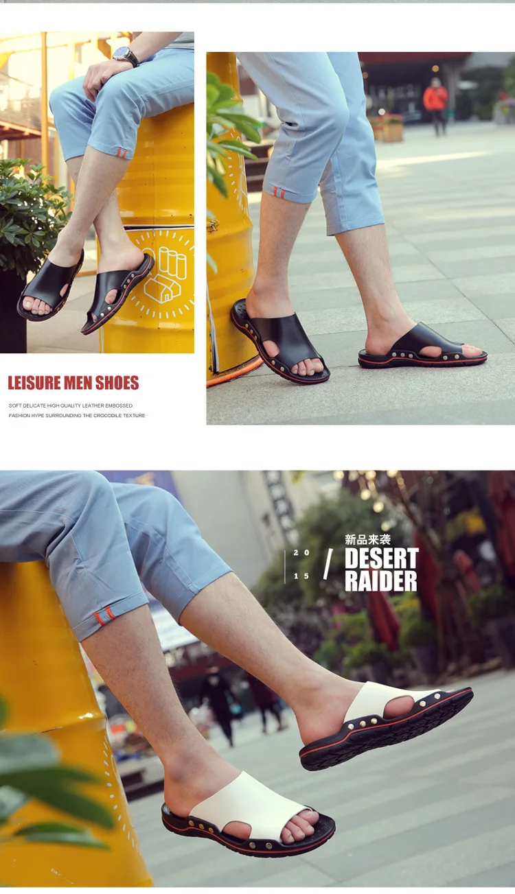 Г. verano nuevos zapatos casuales cómodos de cuero antideslizantes de fondo suave zapatos planos sandalias de hombre zapatilla